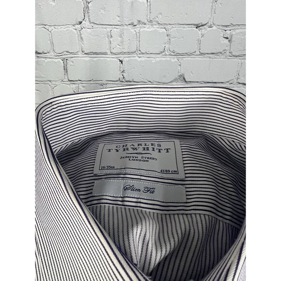 Charles Tyrwhitt Mens 16/35 Slim Fit French Cuff Dress Shirt Purple,White Stripe - Picture 10 of 10